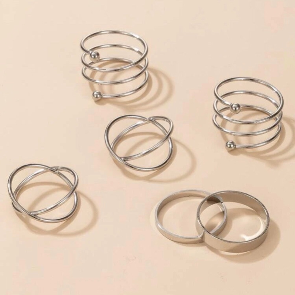 6 Silver Rings Set - Picture 2 of 5